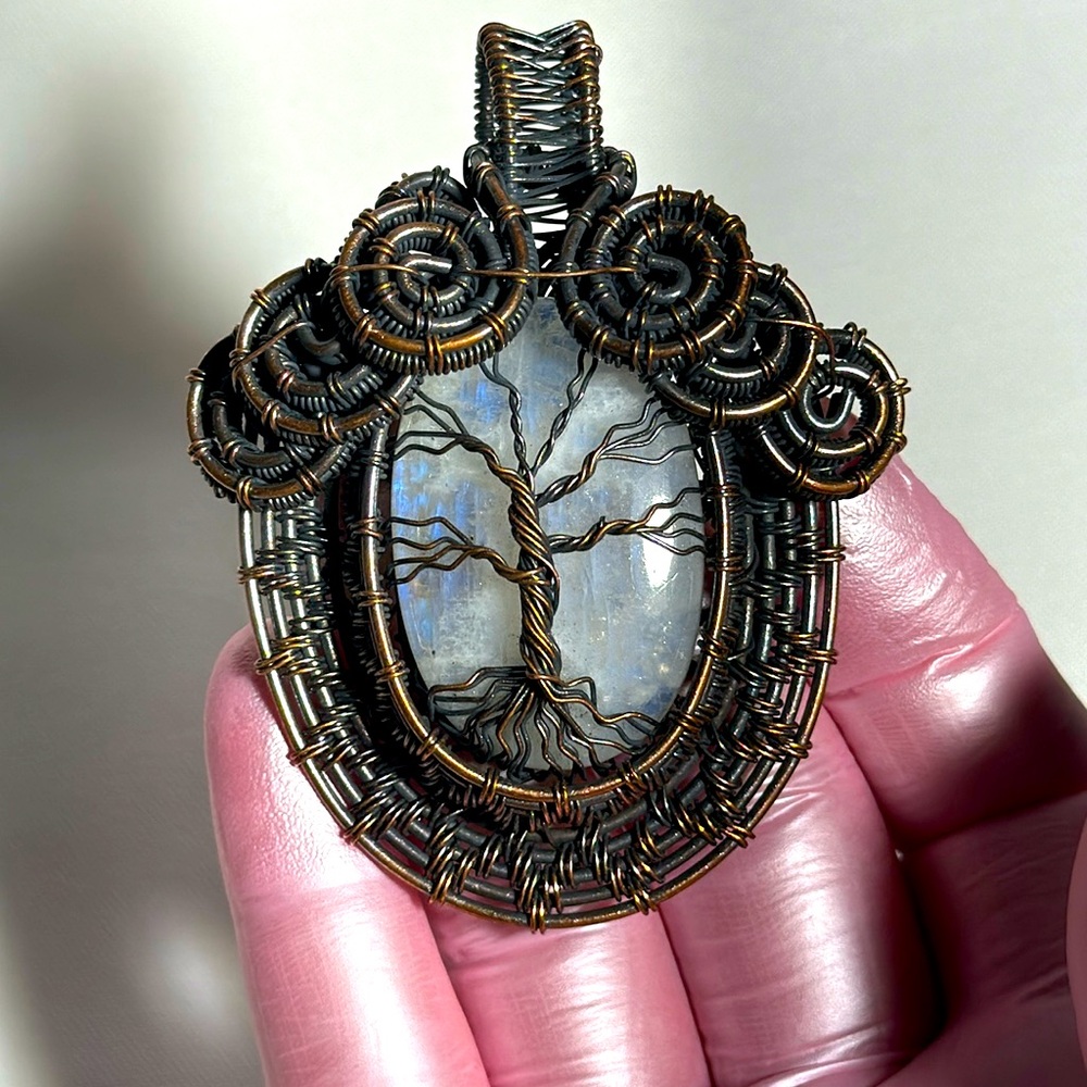 🌙✨ Moonstone Tree of Life Wire-Wrapped Pendant ✨🌙